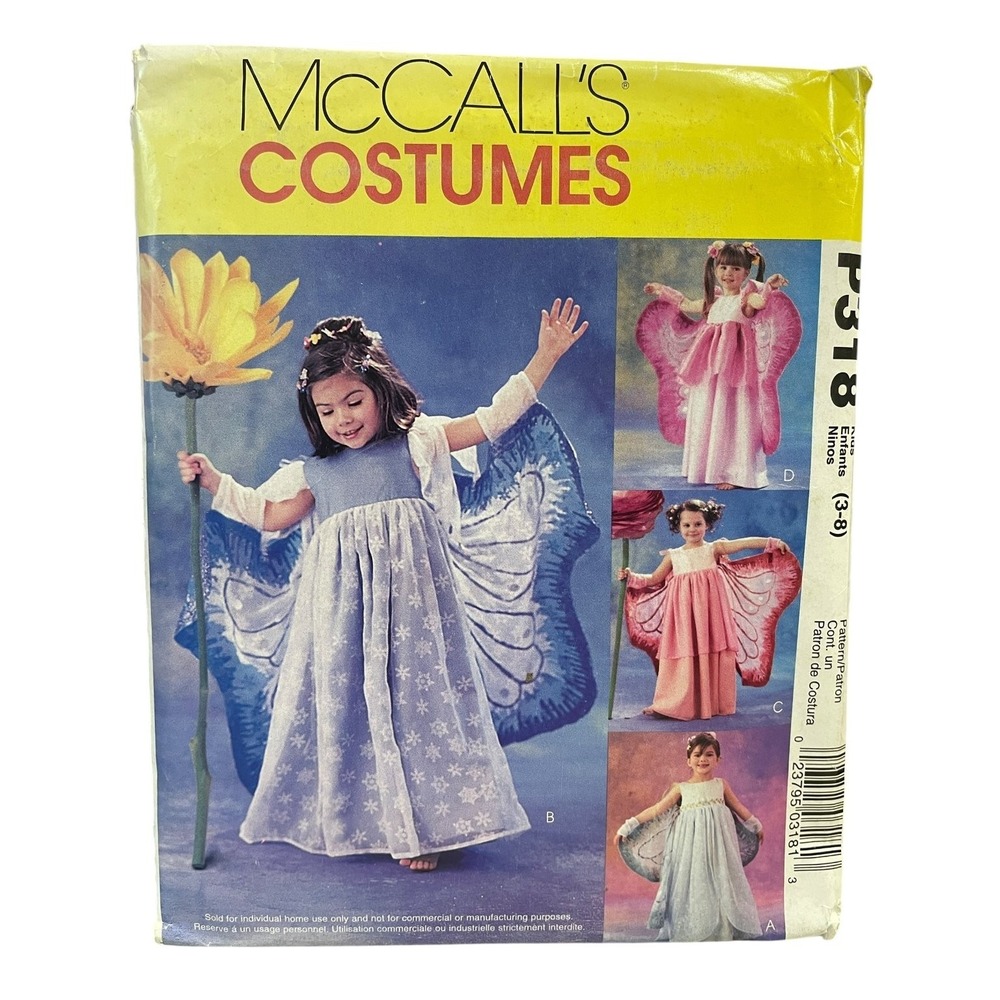 McCalls P318 Fairy Costume Pattern Children Size 3-8 Multi Wing Dress Uncut FF